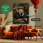 Dapper Monkey With Cigar Canvas Wall Art, Charcoal Grey, Vintage Noir