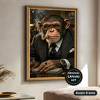Dapper Monkey With Cigar Canvas Wall Art, Charcoal Grey, Vintage Noir