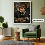 Dapper Monkey With Cigar Canvas Wall Art, Charcoal Grey, Vintage Noir