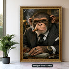 Dapper Monkey With Cigar Canvas Wall Art, Charcoal Grey, Vintage Noir