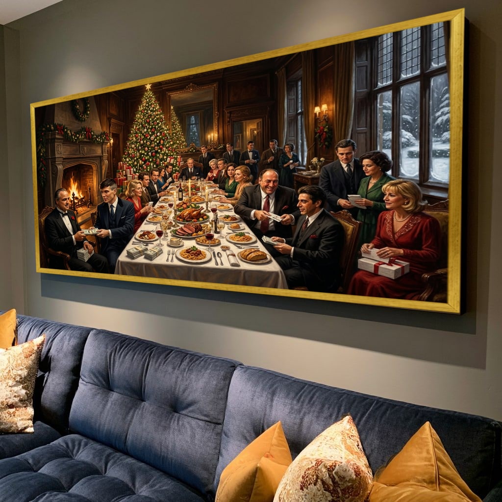 Gangster Mafia Canvas Wall Art, Holiday Dinner Scene