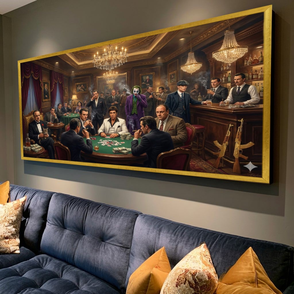 Mafia Canvas Wall Art, gangster artwork, casino scene print