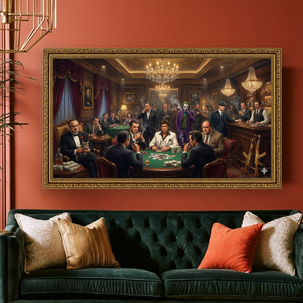 Mafia Canvas Wall Art, gangster artwork, casino scene print
