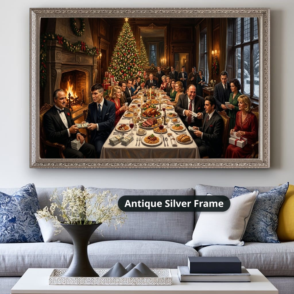 Gangster Mafia Canvas Wall Art, Holiday Dinner Scene