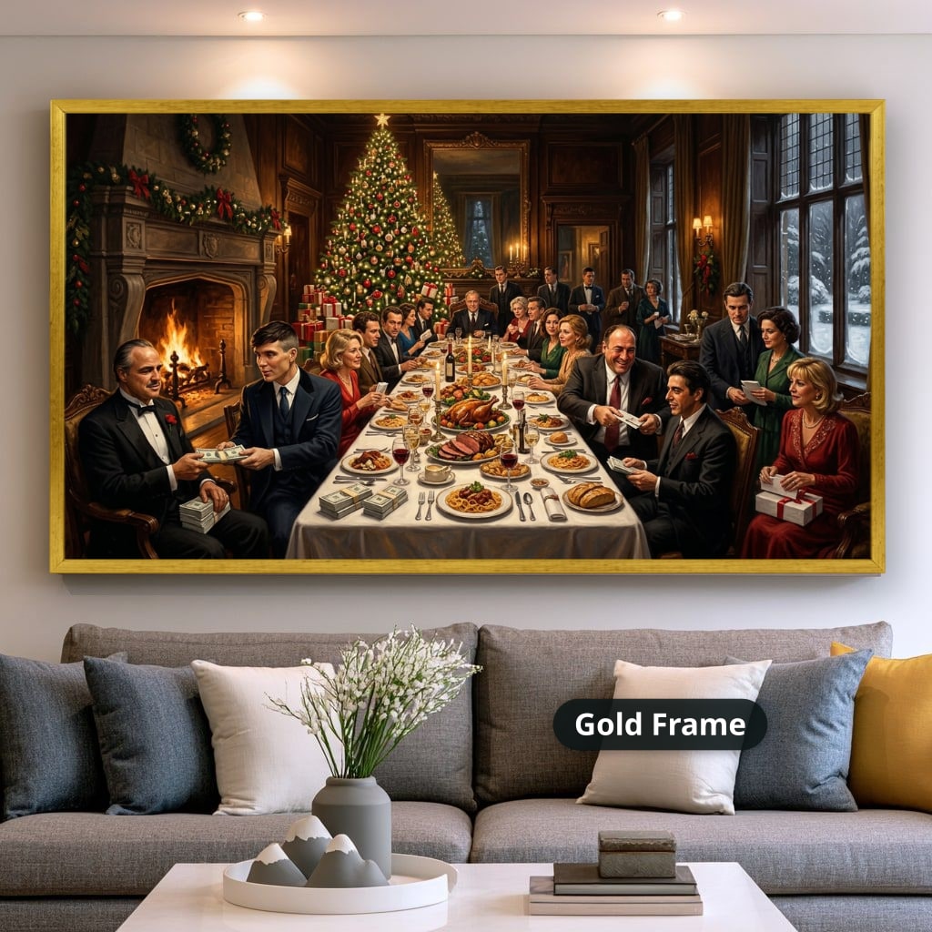 Gangster Mafia Canvas Wall Art, Holiday Dinner Scene