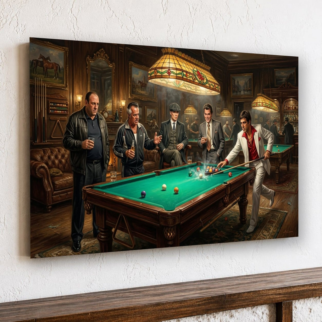 Gangster Canvas Wall Art, Mafia Pool Hall Scene, Man Cave Decor