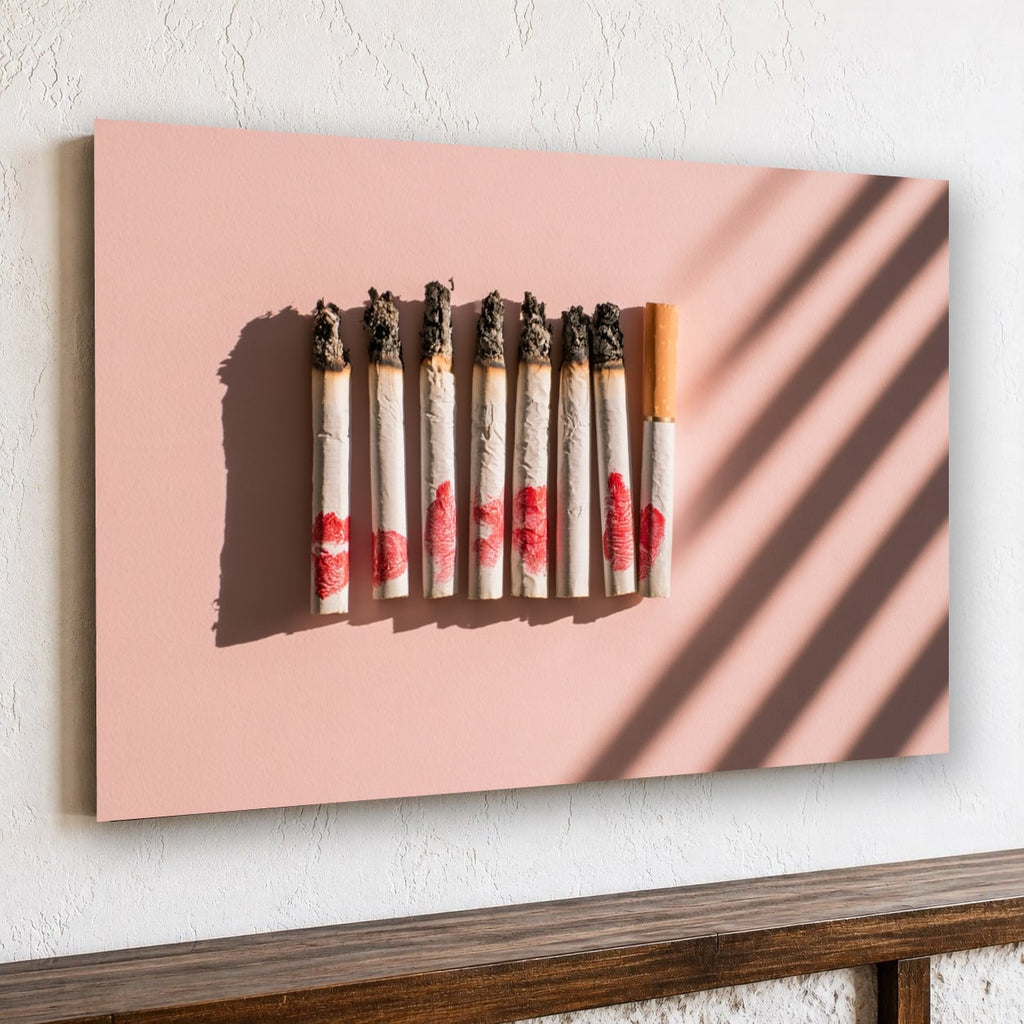 Cigarettes With Red Lipstick Marks Canvas Wall Art