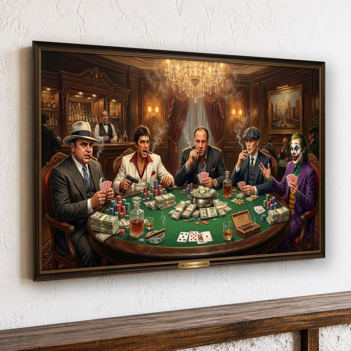 Gangster Canvas Wall Art, Mafia Poker Scene, Casino Wall Decor