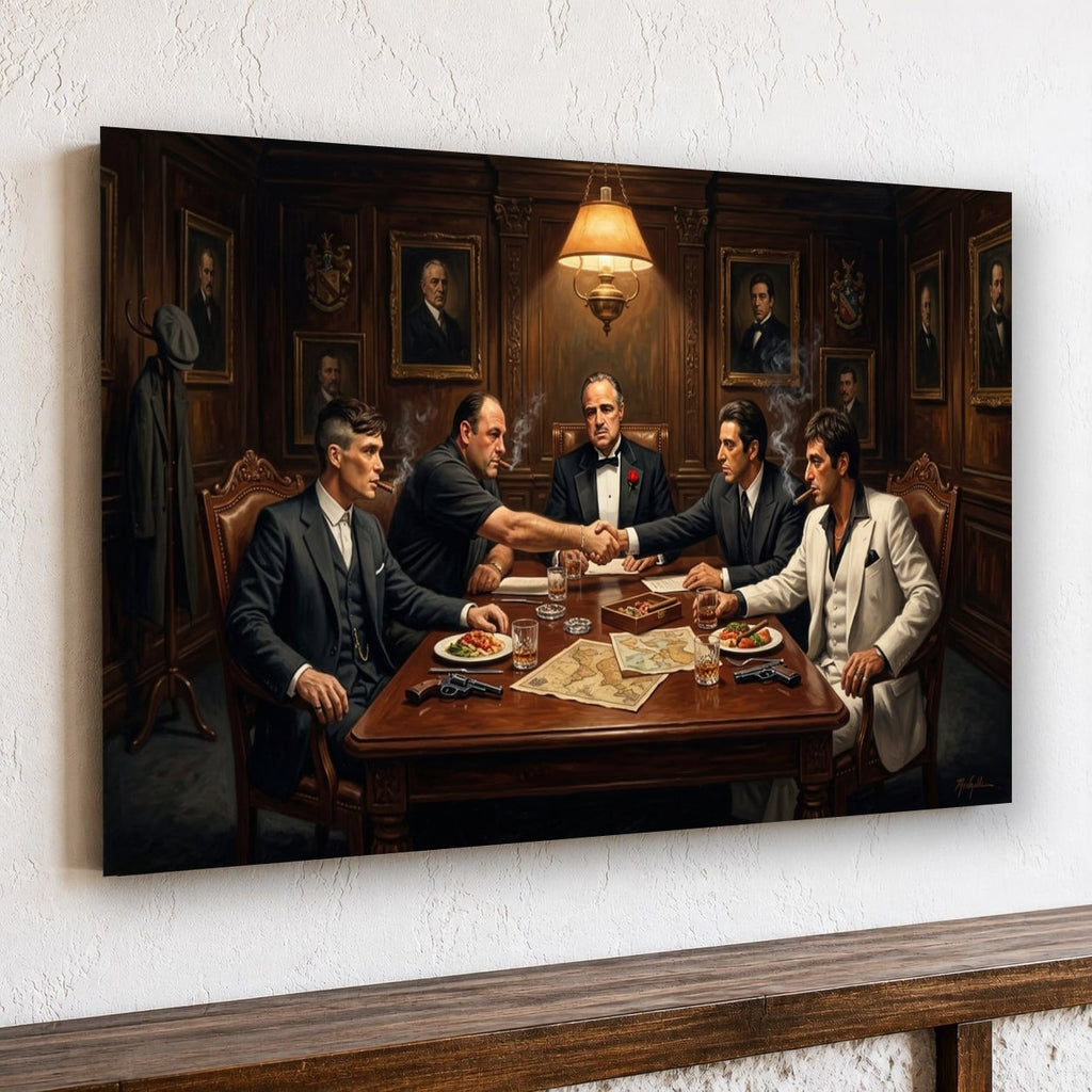 Gangster Mafia Canvas Wall Art, Mafia Meeting Print