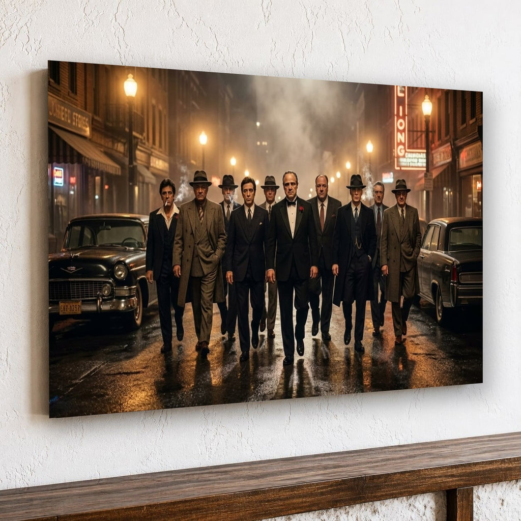 Gangster Mafia Canvas Wall Art, Vintage Movie Scene, Man Cave Decor
