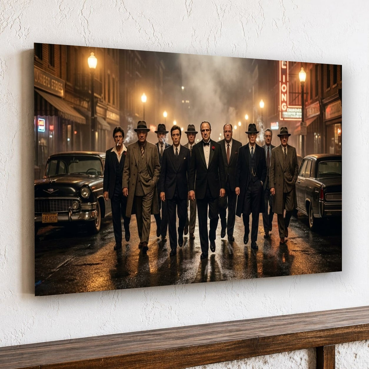 Gangster Mafia Canvas Wall Art, Vintage Movie Scene, Man Cave Decor