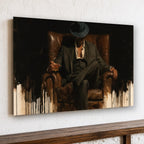 Gangster In Leather Armchair Canvas Wall Art, Oversized Horizontal