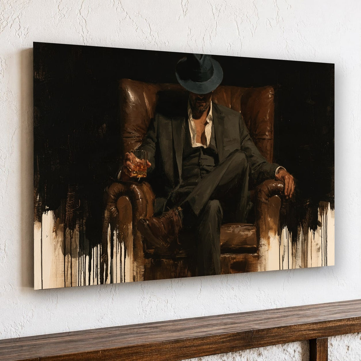 Gangster In Leather Armchair Canvas Wall Art, Oversized Horizontal