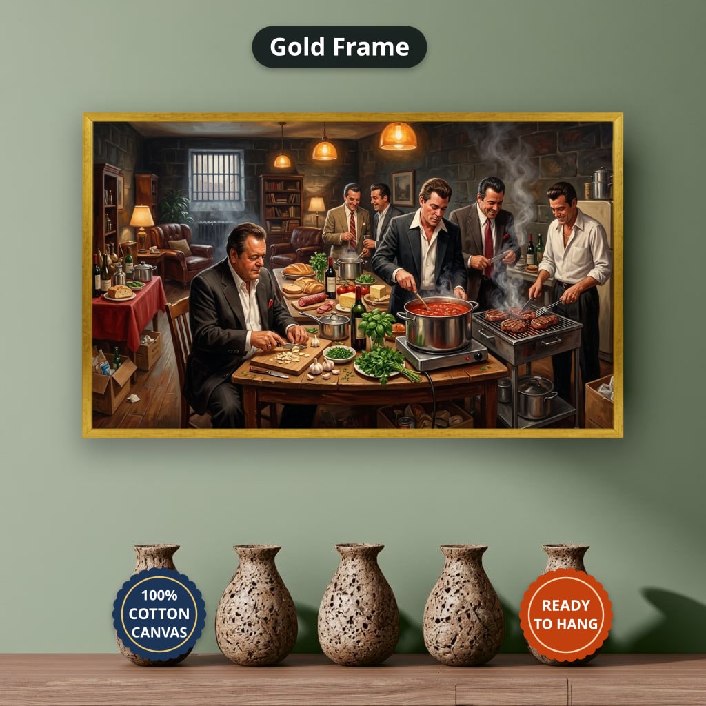 gangster dinner scene, mafia canvas wall art, man cave wall decor