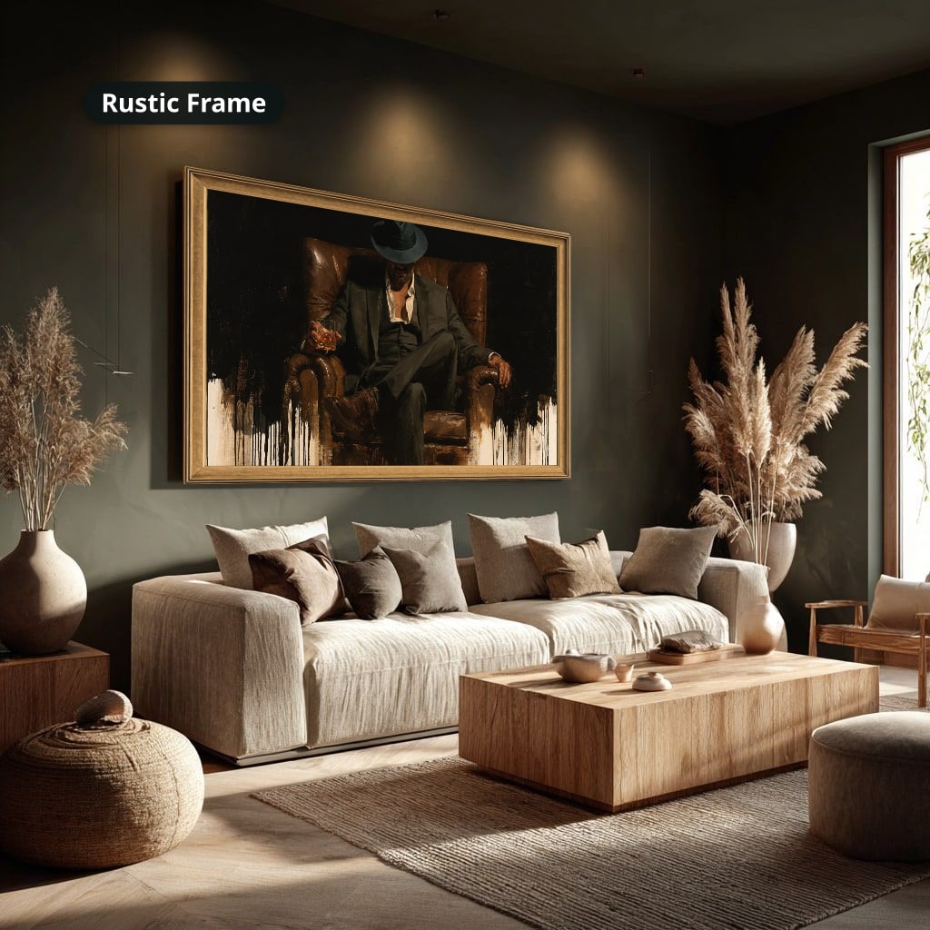 Gangster In Leather Armchair Canvas Wall Art, Oversized Horizontal