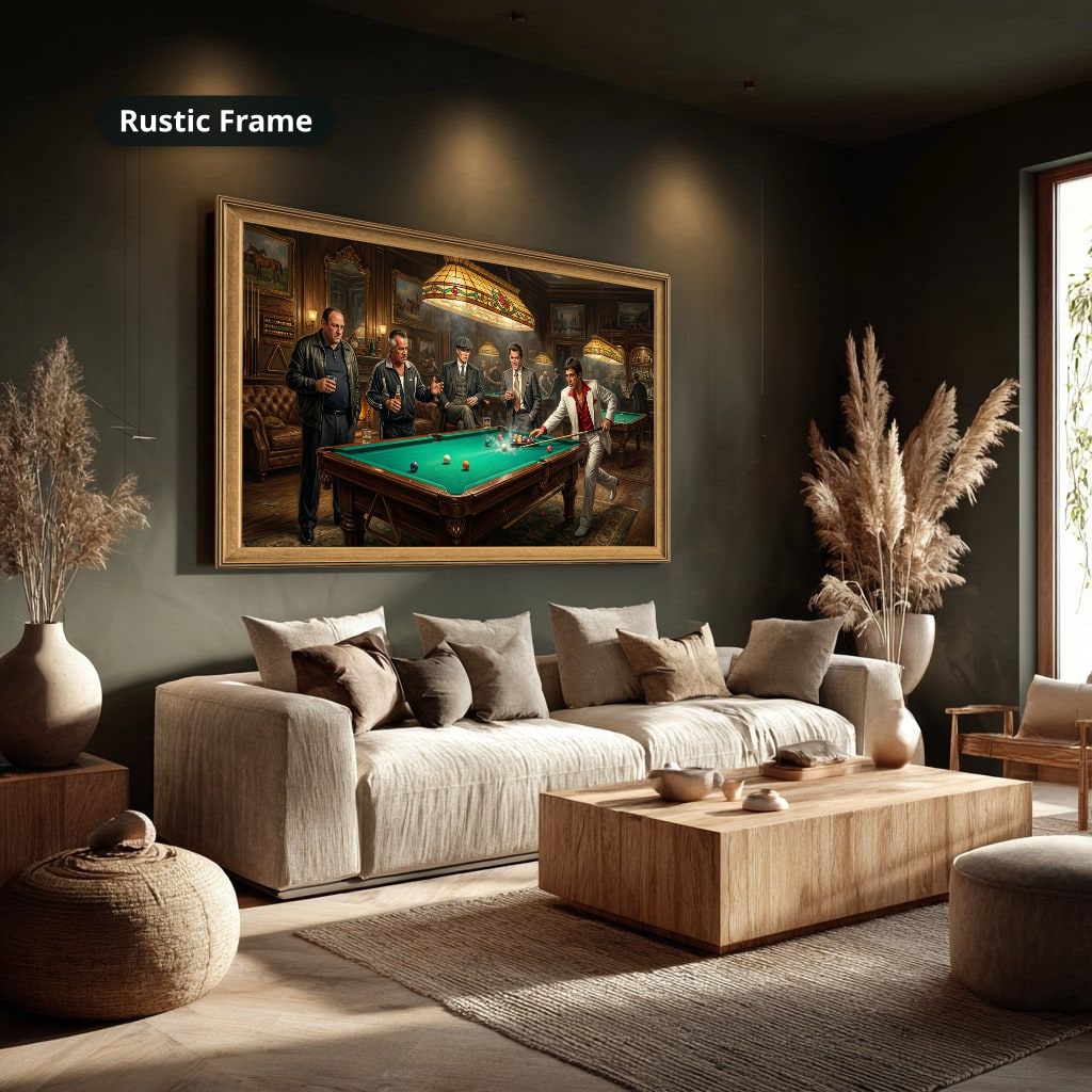 Gangster Canvas Wall Art, Mafia Pool Hall Scene, Man Cave Decor