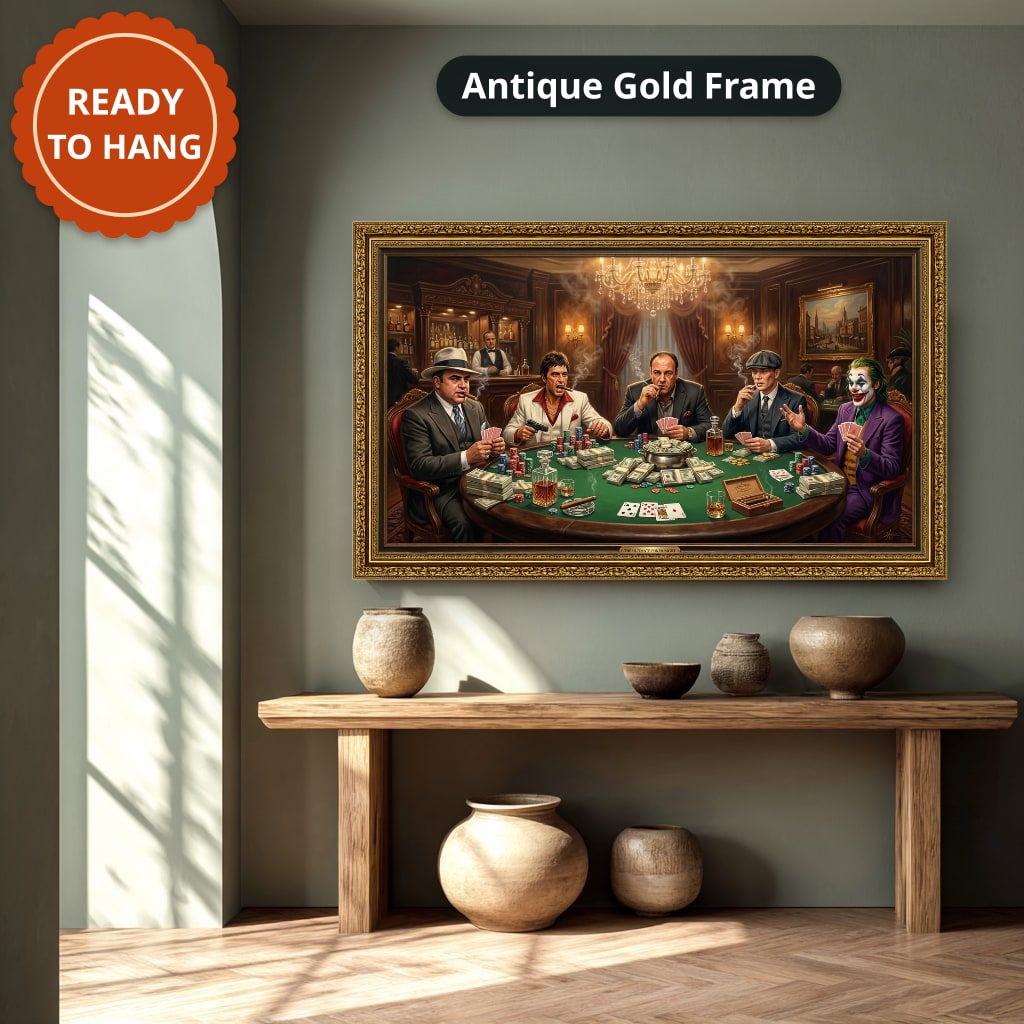 Gangster Canvas Wall Art, Mafia Poker Scene, Casino Wall Decor