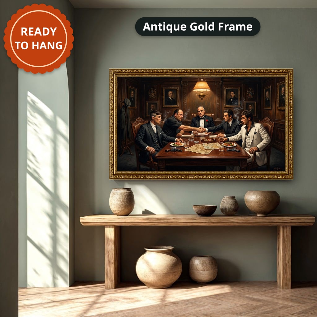 Gangster Mafia Canvas Wall Art, Mafia Meeting Print