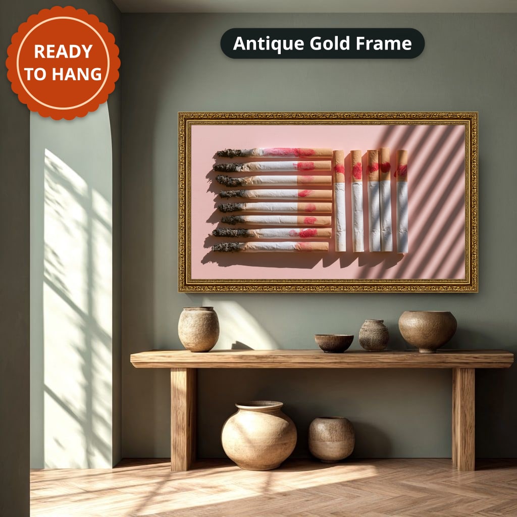 Vintage Cigarettes And Lipstick Canvas Wall Art, Oversized Horizontal