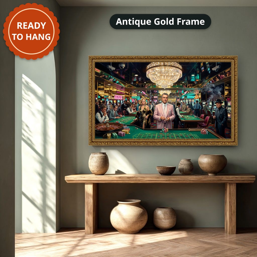 Gangster Casino Scene, Mafia Canvas Wall Art, Vintage Gambling Artwork