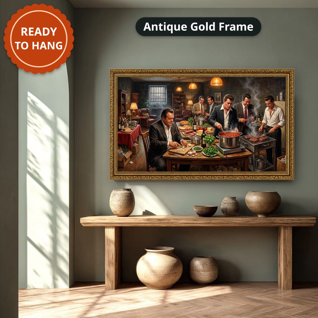 gangster dinner scene, mafia canvas wall art, man cave wall decor