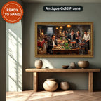 gangster dinner scene, mafia canvas wall art, man cave wall decor