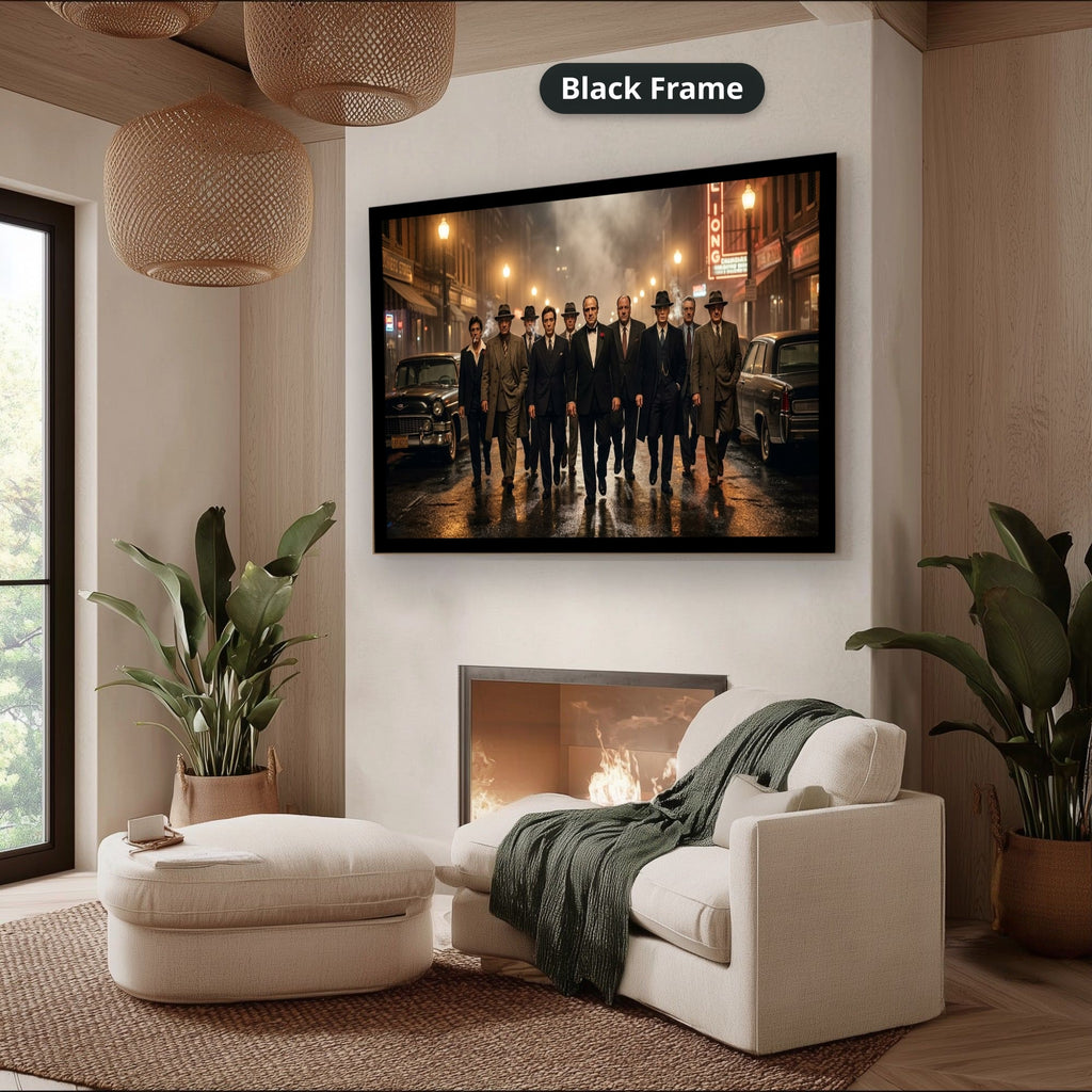 Gangster Mafia Canvas Wall Art, Vintage Movie Scene, Man Cave Decor