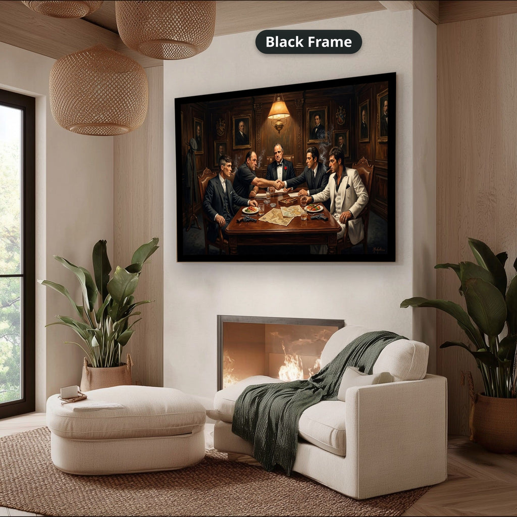 Gangster Mafia Canvas Wall Art, Mafia Meeting Print