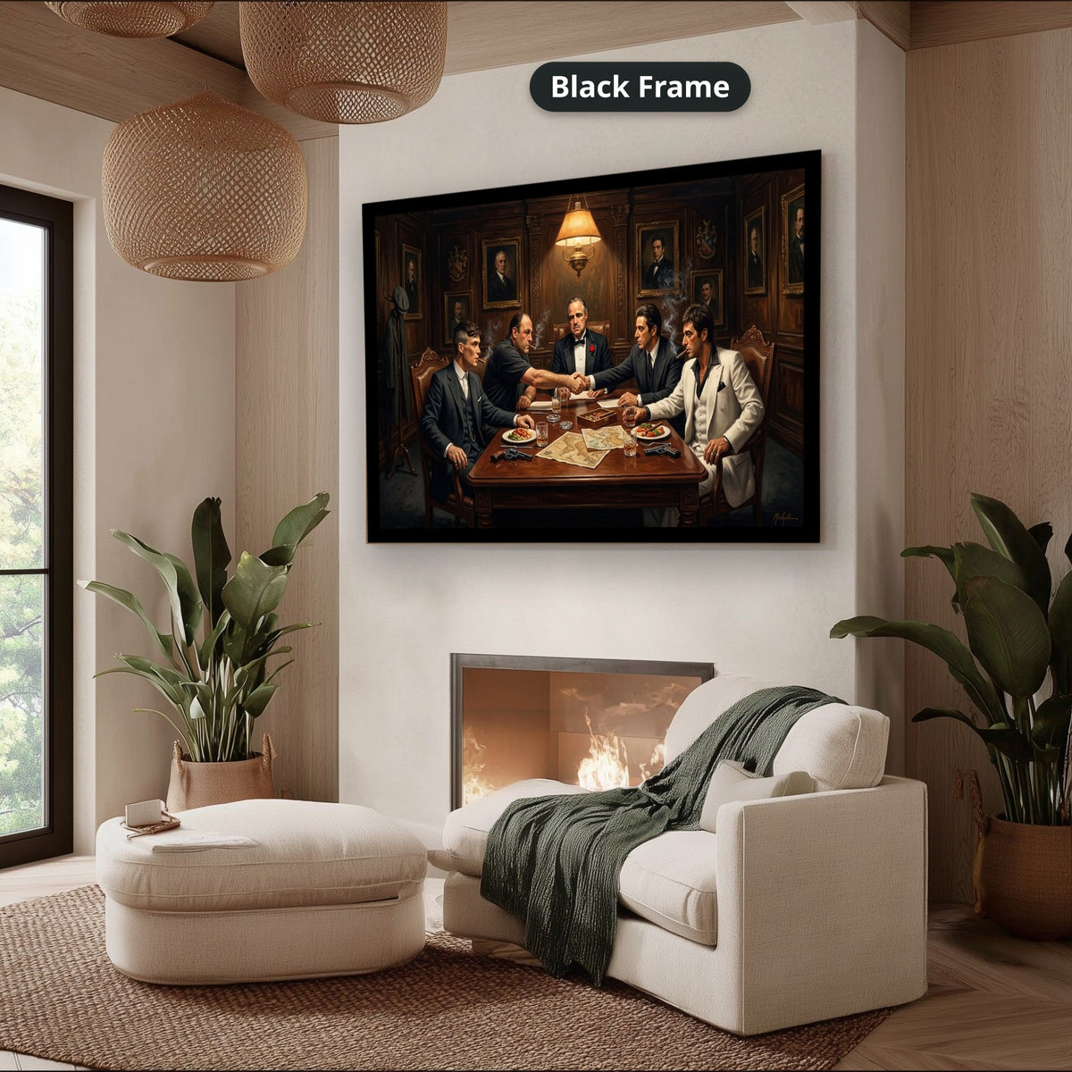 Gangster Mafia Canvas Wall Art, Mafia Meeting Print