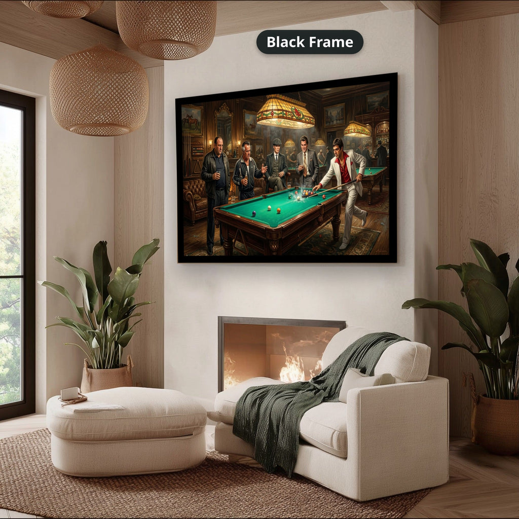 Gangster Canvas Wall Art, Mafia Pool Hall Scene, Man Cave Decor