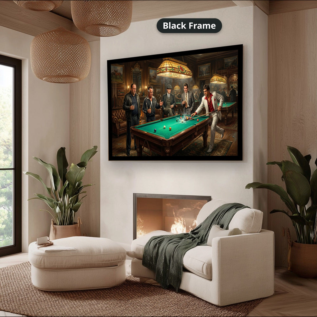 Gangster Canvas Wall Art, Mafia Pool Hall Scene, Man Cave Decor