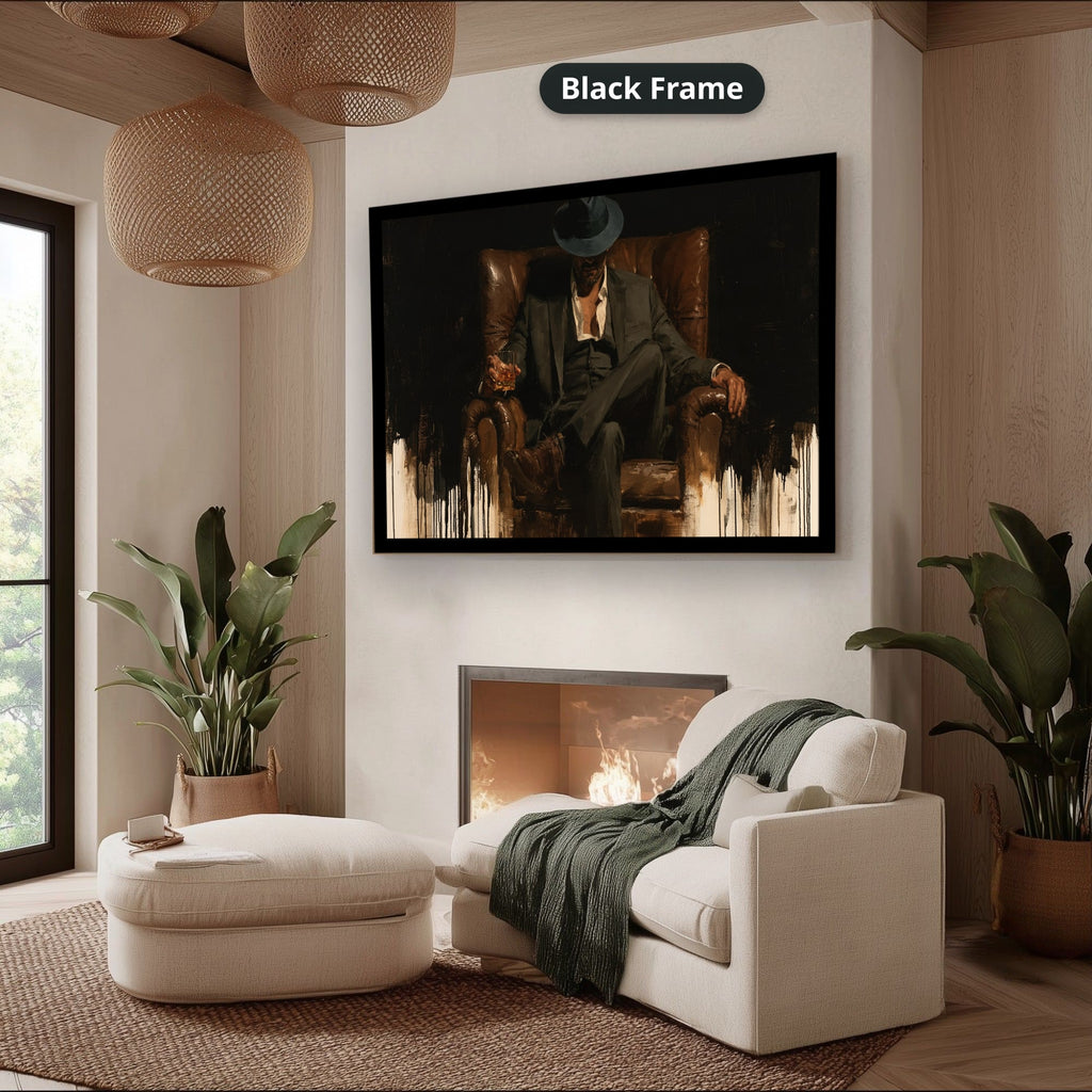 Gangster In Leather Armchair Canvas Wall Art, Oversized Horizontal