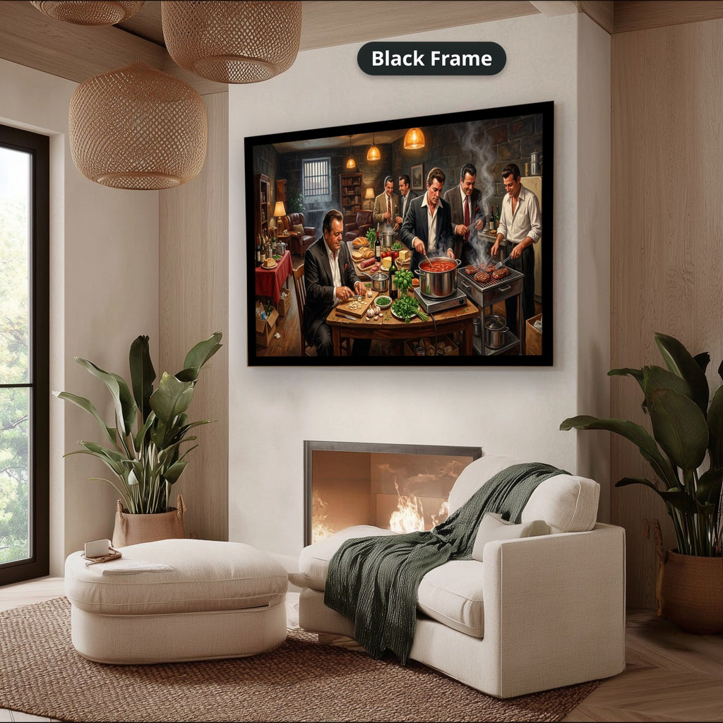 gangster dinner scene, mafia canvas wall art, man cave wall decor