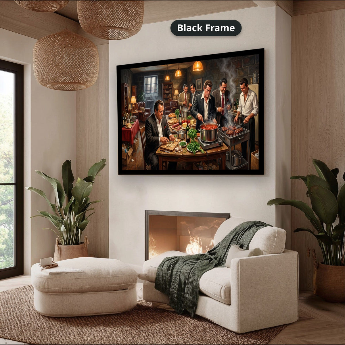 gangster dinner scene, mafia canvas wall art, man cave wall decor