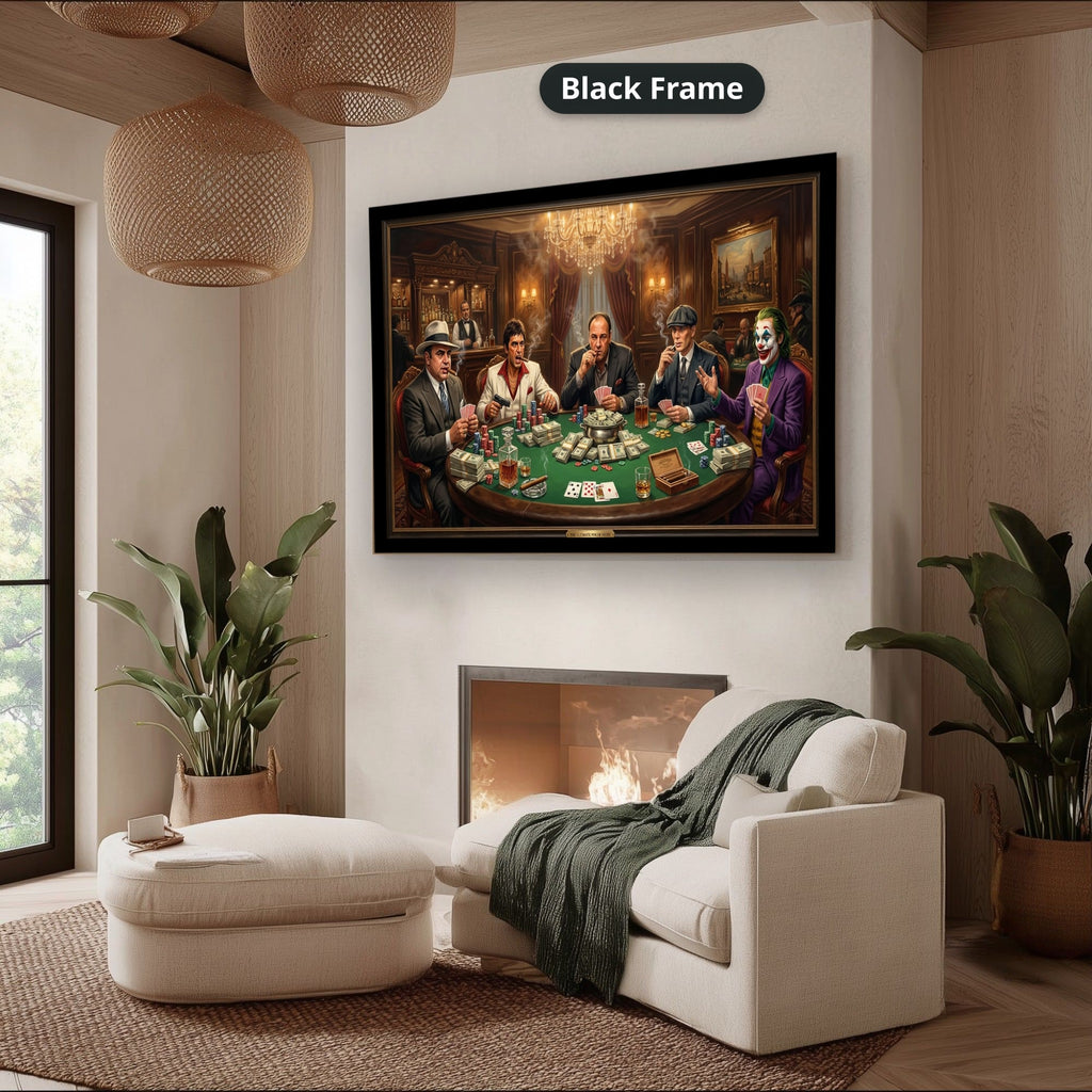 Gangster Canvas Wall Art, Mafia Poker Scene, Casino Wall Decor