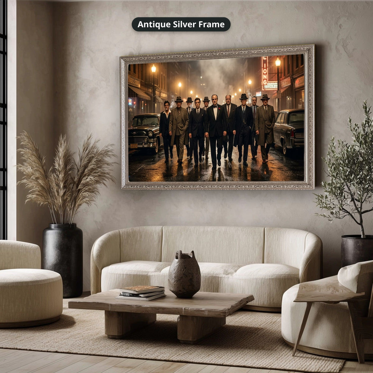 Gangster Mafia Canvas Wall Art, Vintage Movie Scene, Man Cave Decor