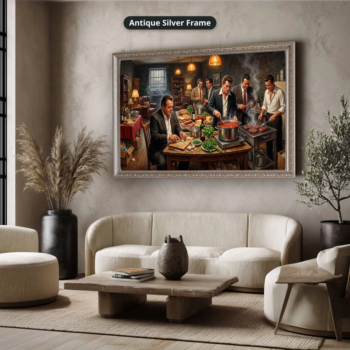 gangster dinner scene, mafia canvas wall art, man cave wall decor