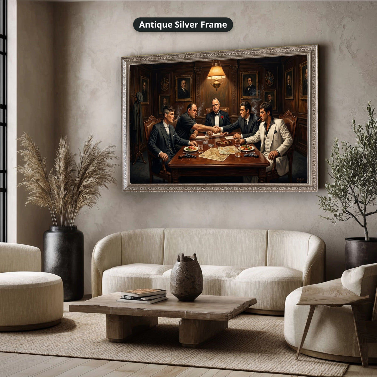 Gangster Mafia Canvas Wall Art, Mafia Meeting Print