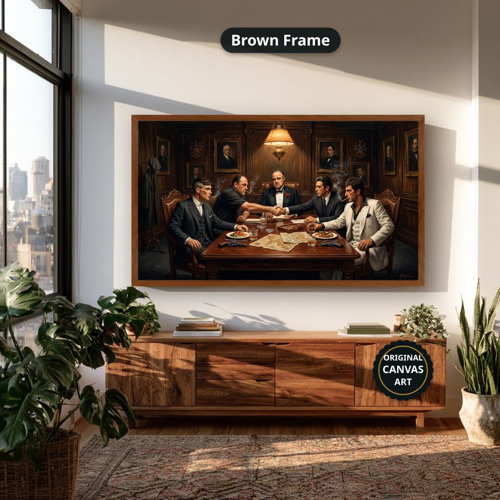 Gangster Mafia Canvas Wall Art, Mafia Meeting Print
