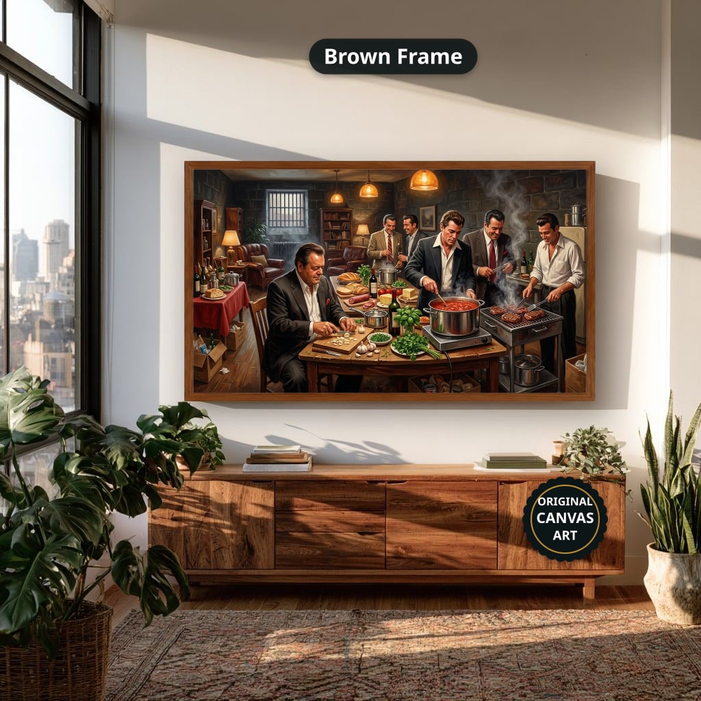 gangster dinner scene, mafia canvas wall art, man cave wall decor