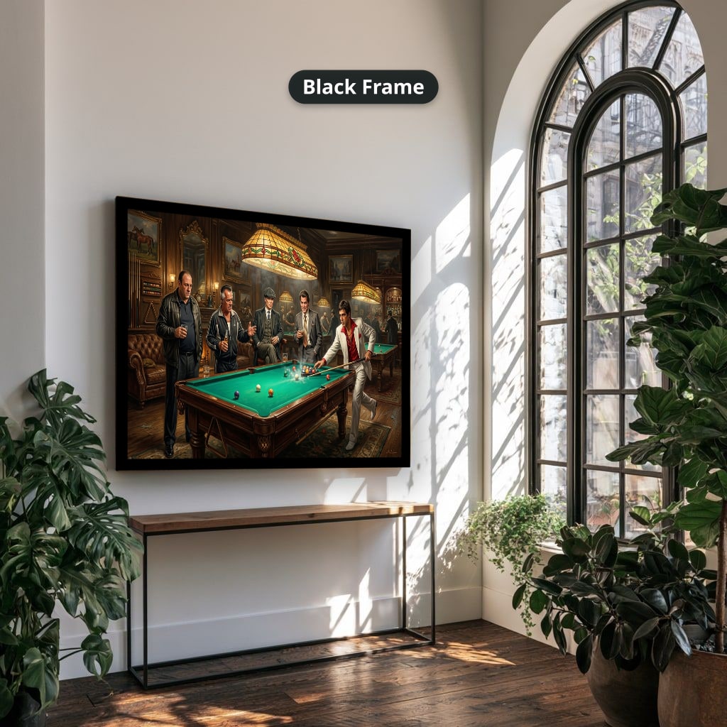 Gangster Canvas Wall Art, Mafia Pool Hall Scene, Man Cave Decor