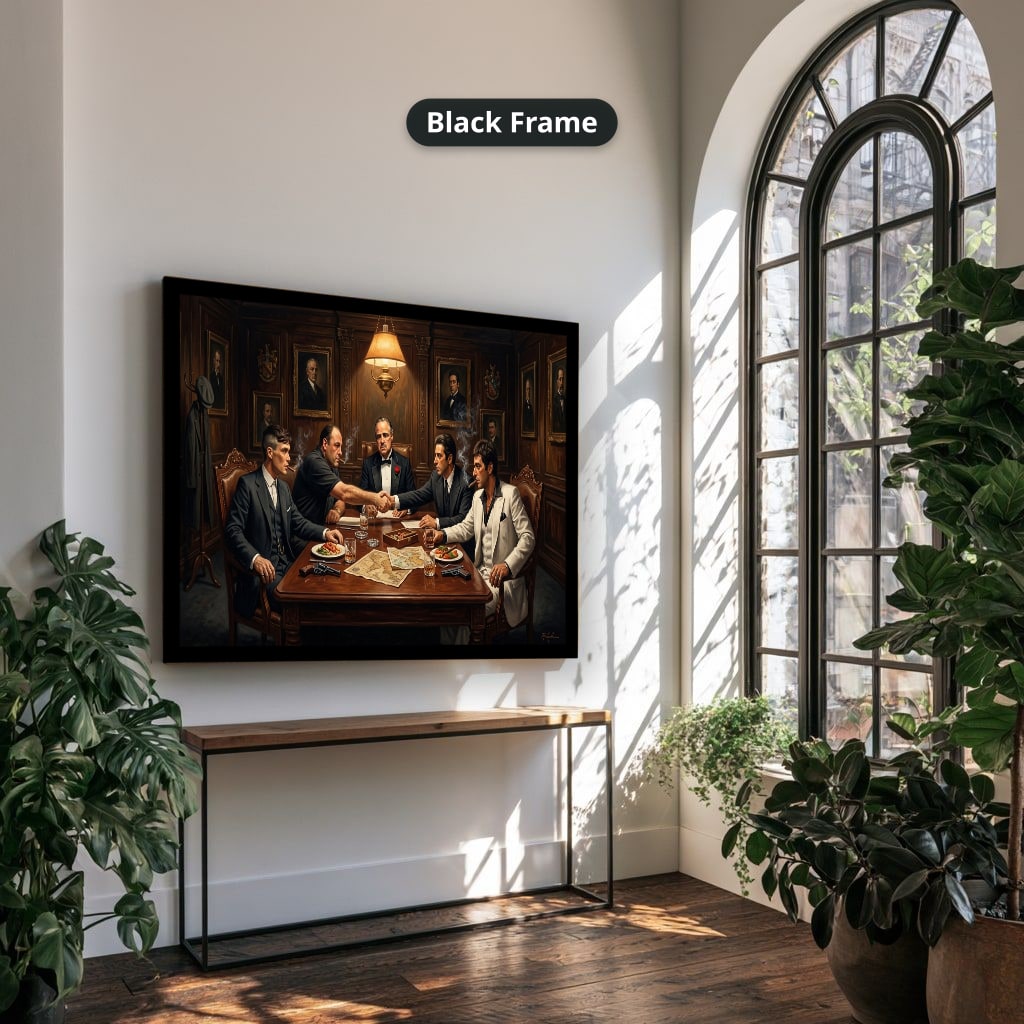 Gangster Mafia Canvas Wall Art, Mafia Meeting Print
