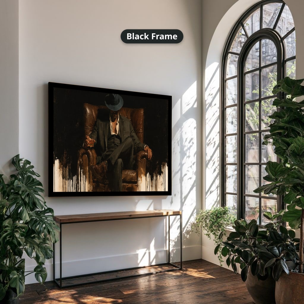 Gangster In Leather Armchair Canvas Wall Art, Oversized Horizontal