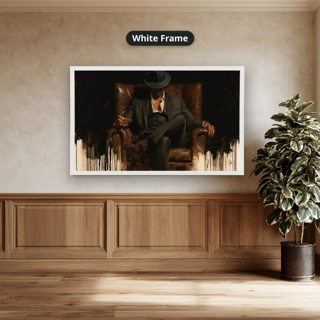 Gangster In Leather Armchair Canvas Wall Art, Oversized Horizontal