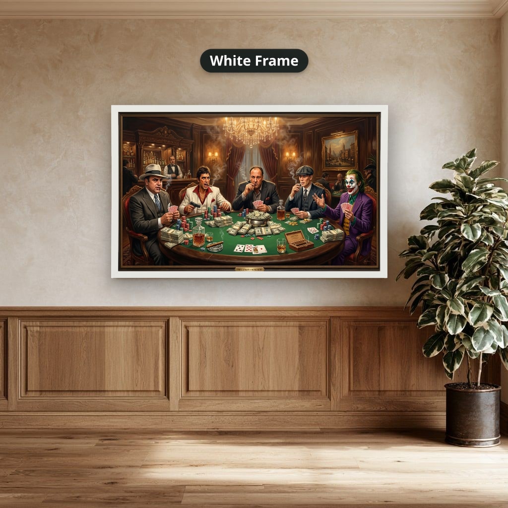 Gangster Canvas Wall Art, Mafia Poker Scene, Casino Wall Decor