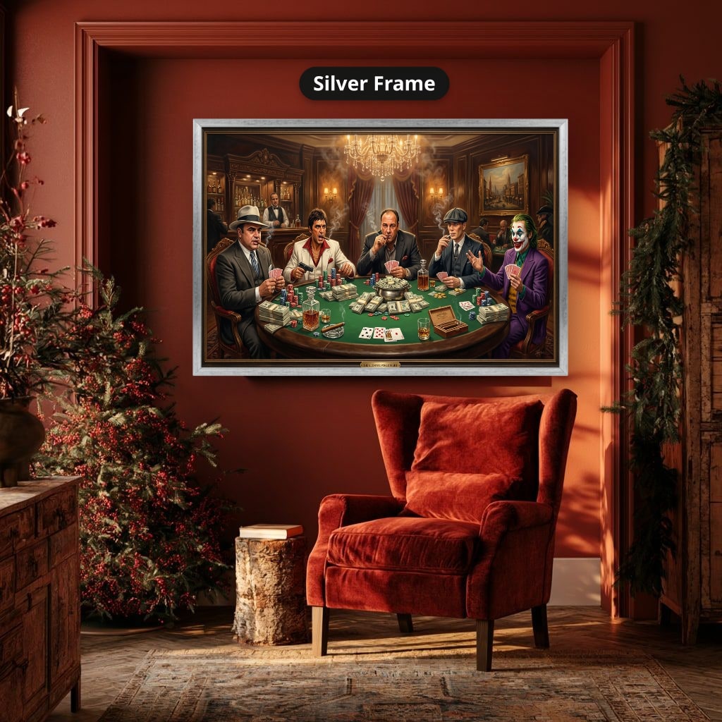 Gangster Canvas Wall Art, Mafia Poker Scene, Casino Wall Decor
