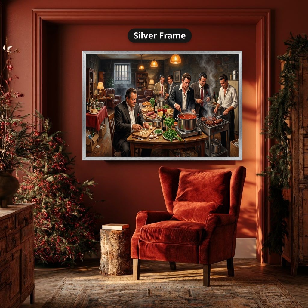 gangster dinner scene, mafia canvas wall art, man cave wall decor