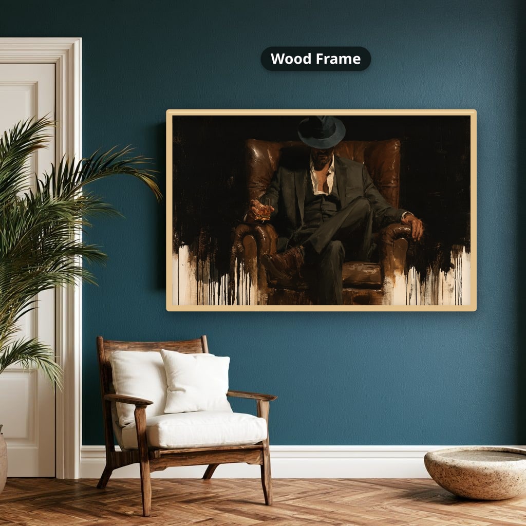 Gangster In Leather Armchair Canvas Wall Art, Oversized Horizontal