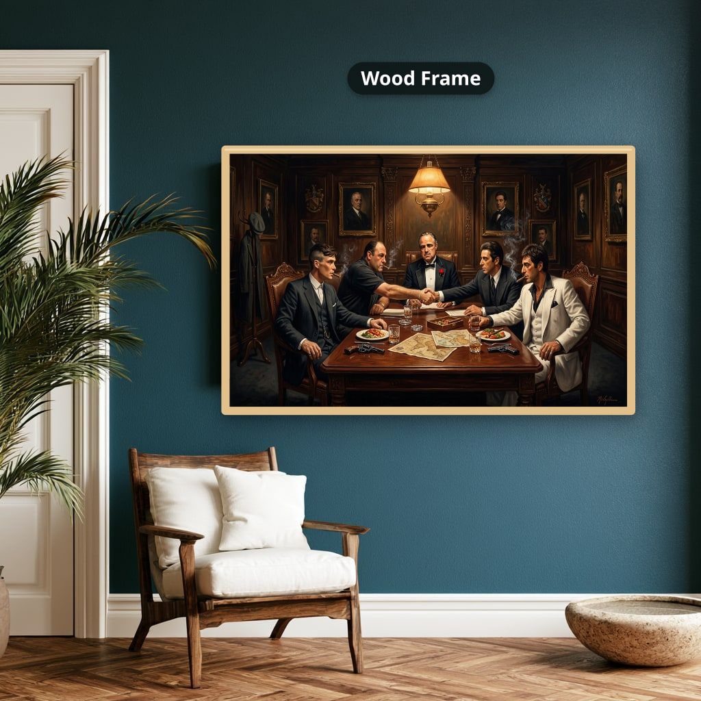 Gangster Mafia Canvas Wall Art, Mafia Meeting Print