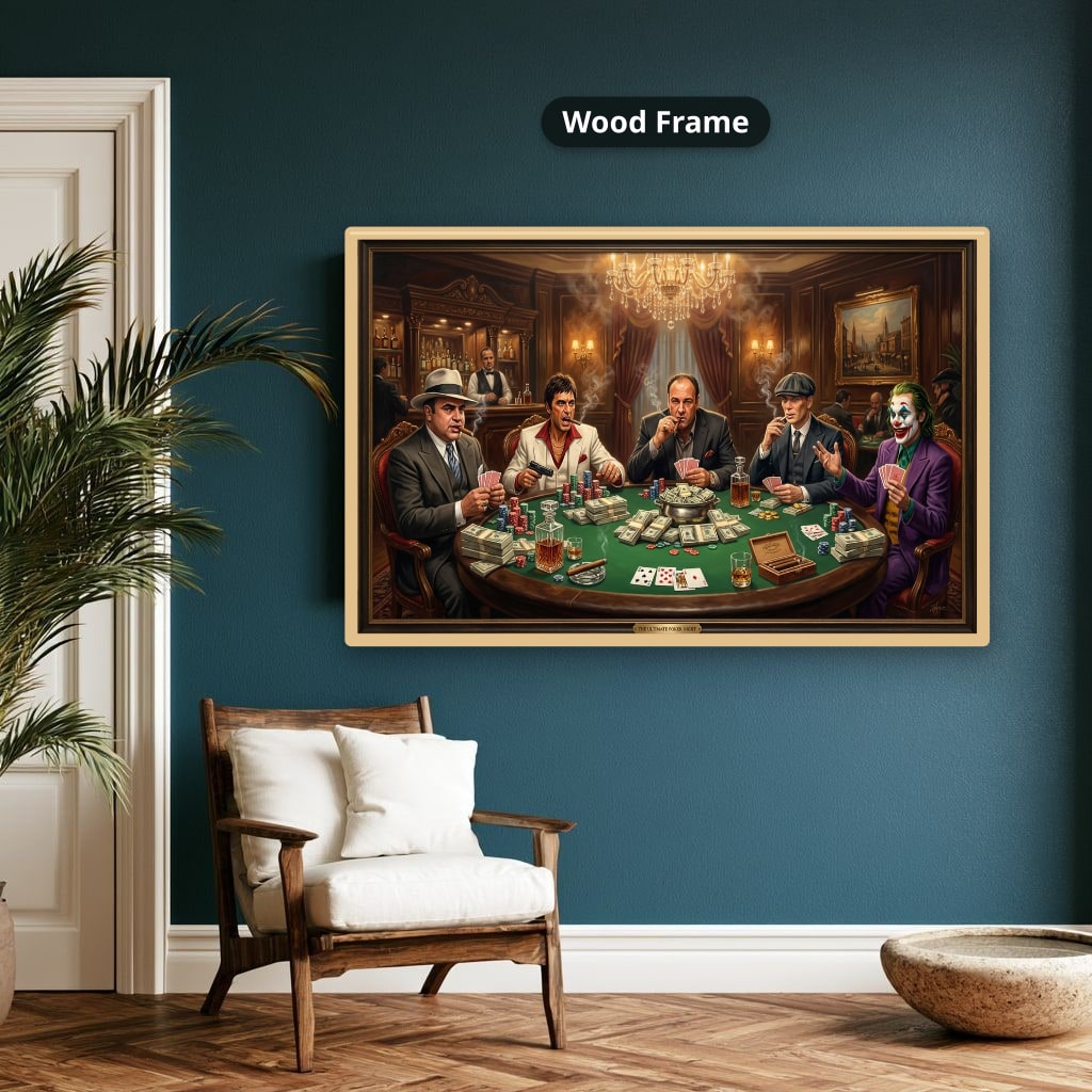 Gangster Canvas Wall Art, Mafia Poker Scene, Casino Wall Decor